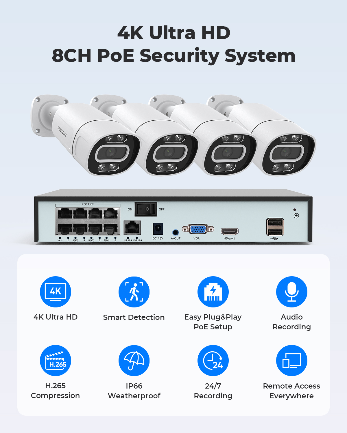 H.View 4K 5Mp 8Mp Poe CCTV Sec - Home Security And Camera Systems ulasan dan harga