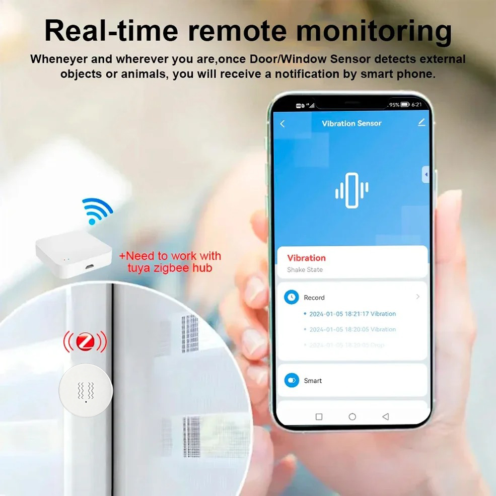 Tuya Zigbee Smart Vibration Se - Home Security With Alarm ulasan dan harga